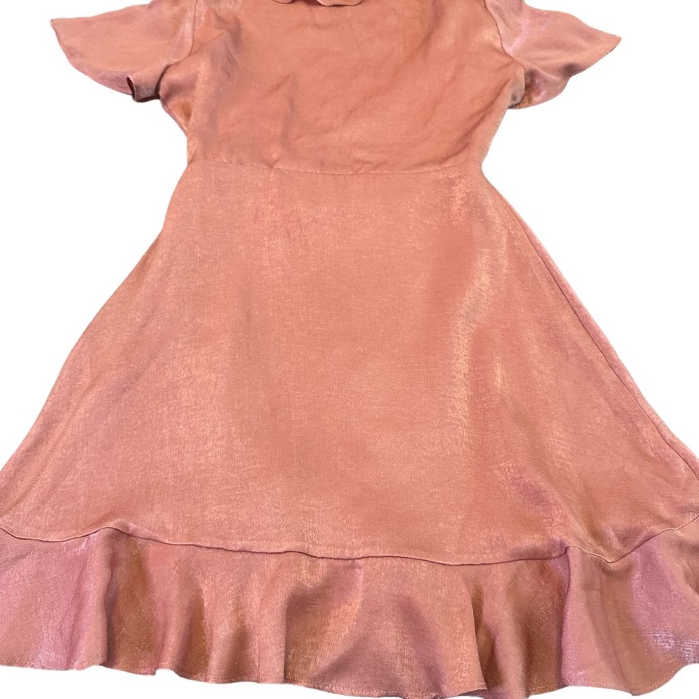 Show Me Your Mumu Satin Mini Wrap Dress Ruffle Short Sleeve Size Small Women's - Picture 10 of 12